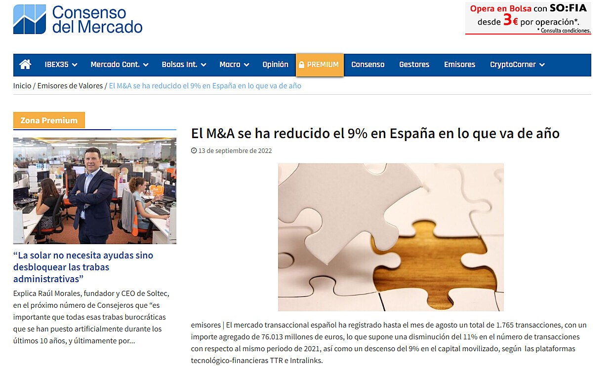 El M&A se ha reducido el 9% en Espaa en lo que va de ao